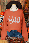 Boo Knitted Ribbed Edge Drop Shoulder Halloween Sweater