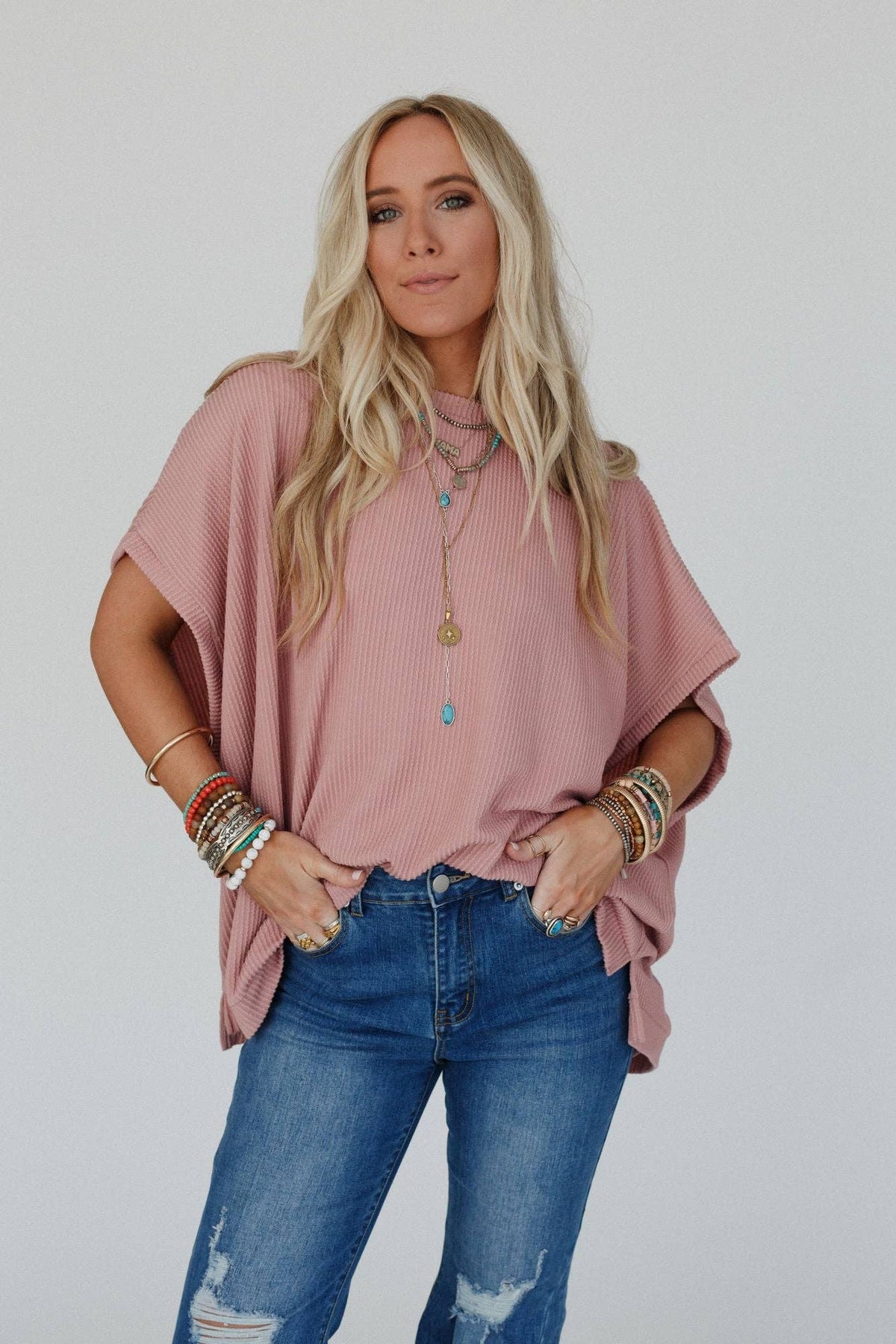 Moon Glow Texture Knit Top - Rose Faded
