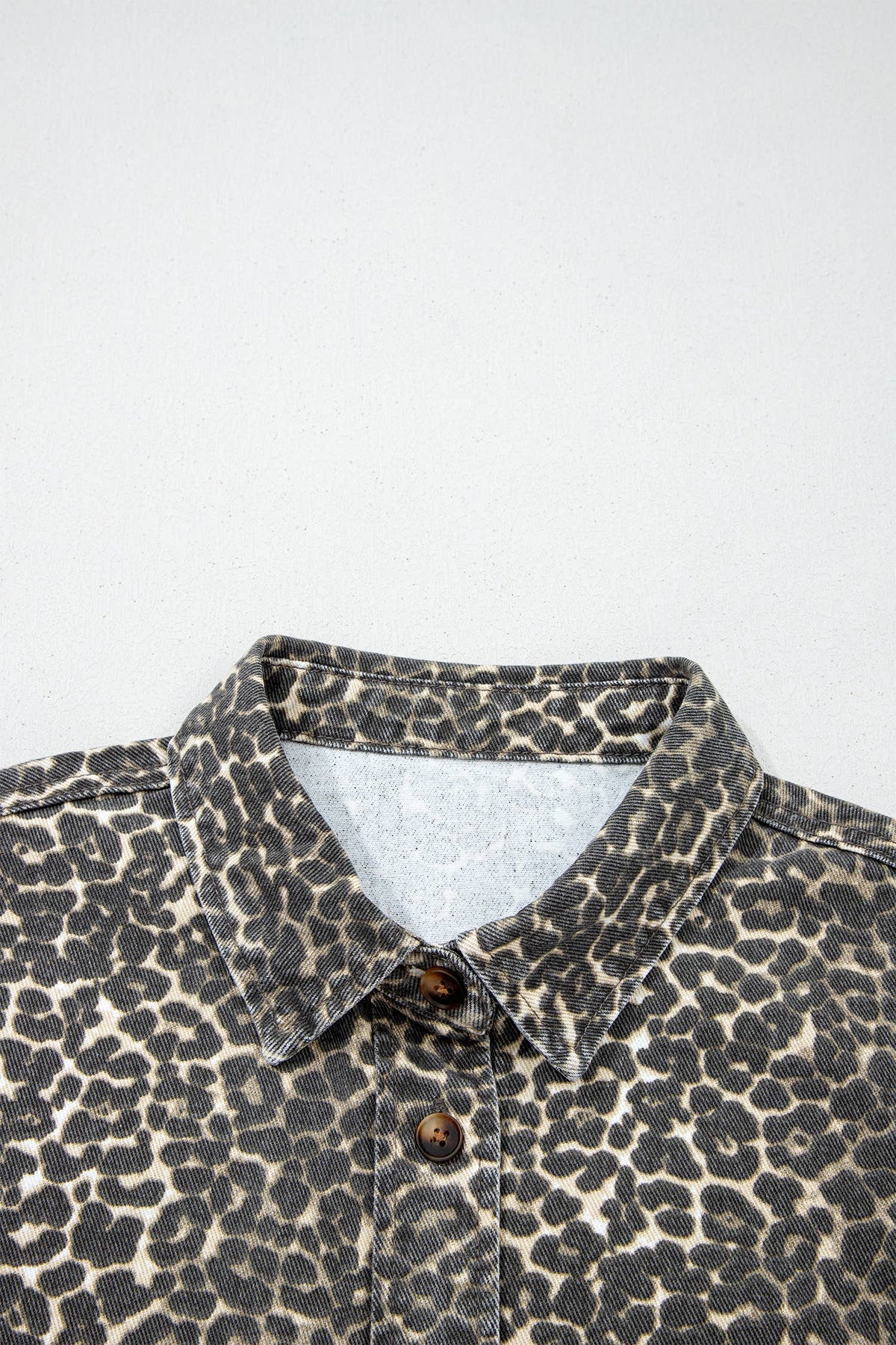PRETTY BASH Leopard Denim Short Sleeve Button Cropped Shirt