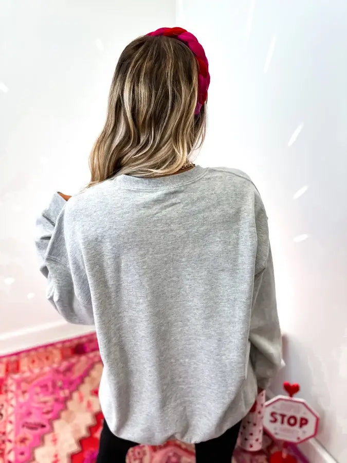 Red Coquette Bows Ash Gray Graphic Crewneck
