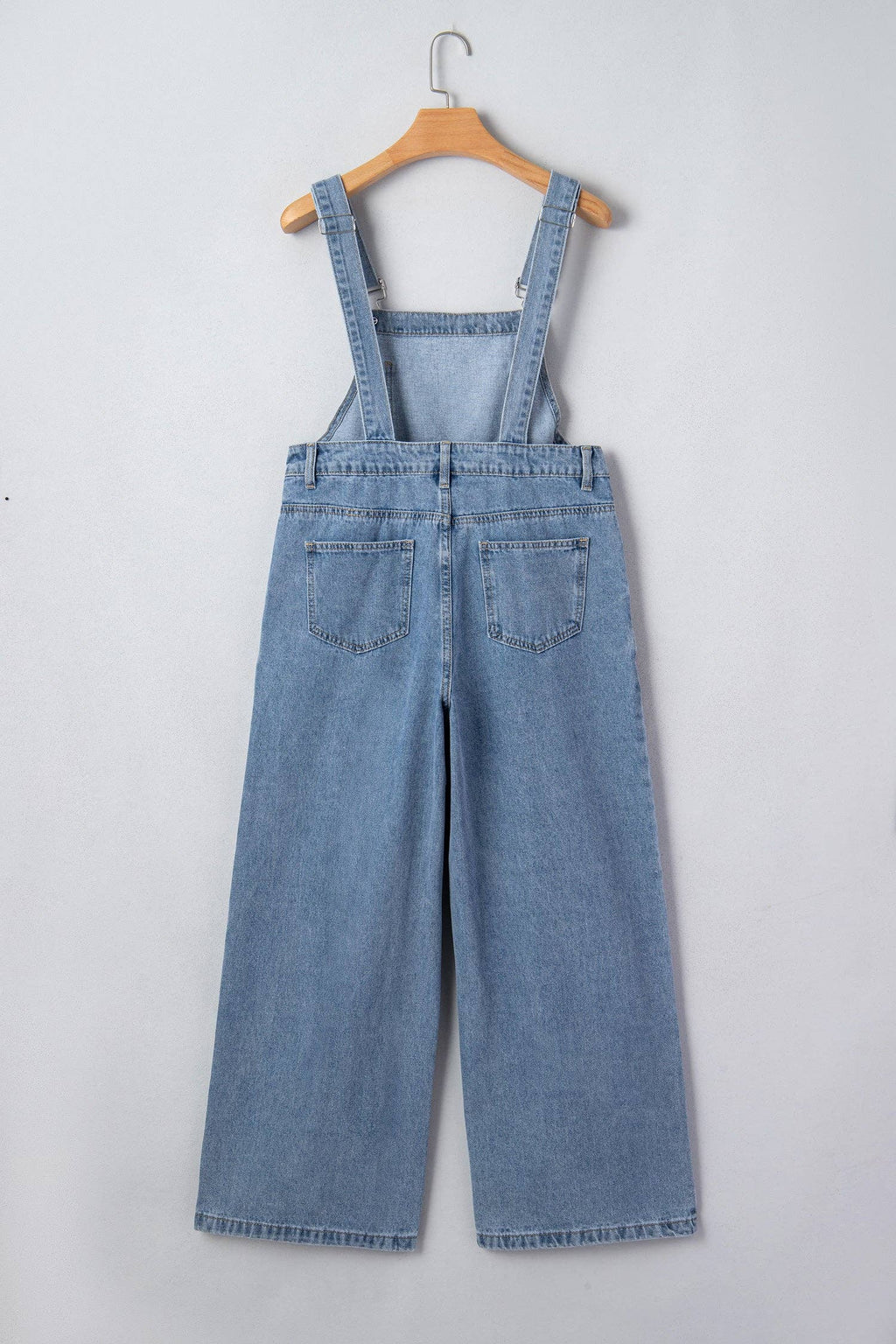 PRETTY BASH Pleated Wide Leg Pocketed Denim Jumpsuit