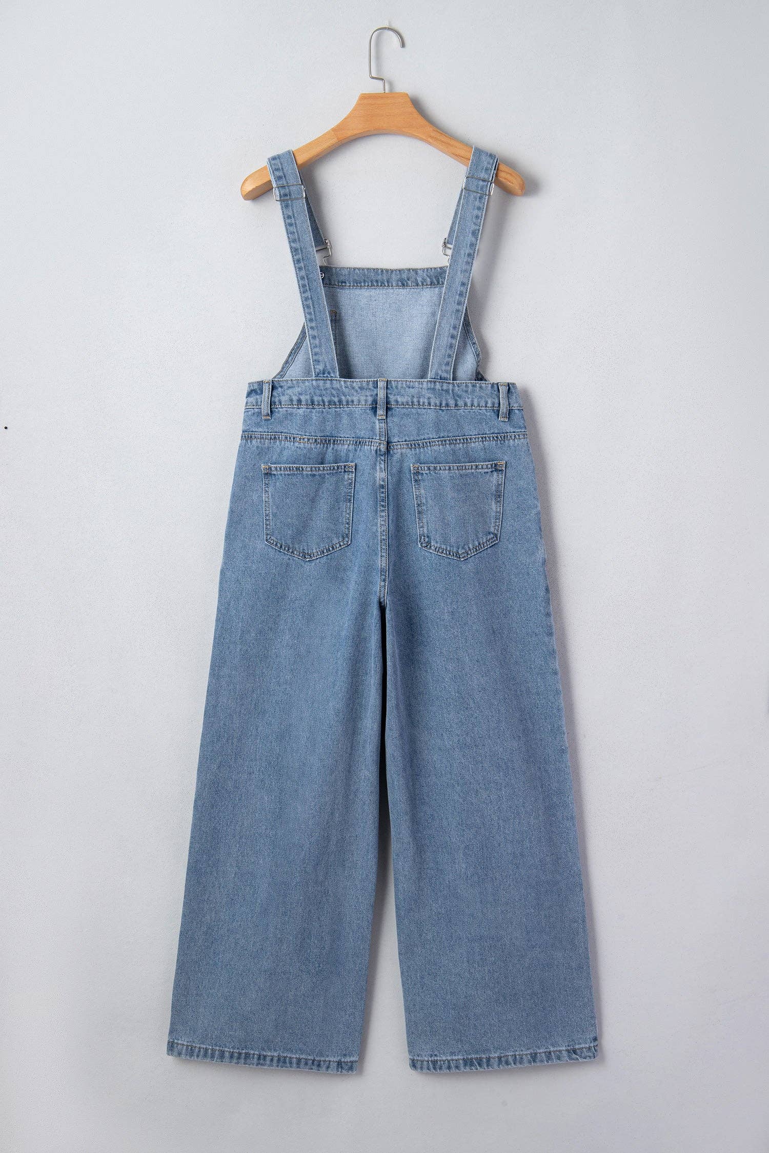 PRETTY BASH Pleated Wide Leg Pocketed Denim Jumpsuit