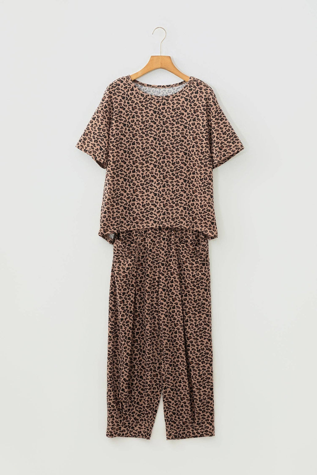 Leopard Loose Tee & Drawstring Waist Pants Set