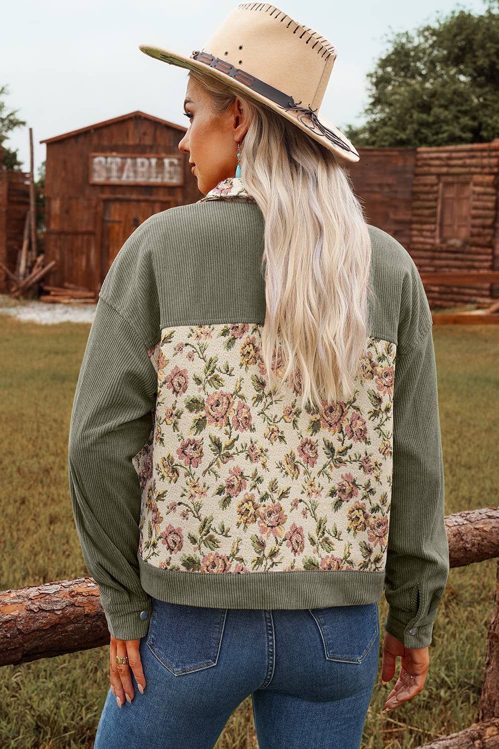 Fashion Rib Retro Floral Patchwork Shirt Style Jacket