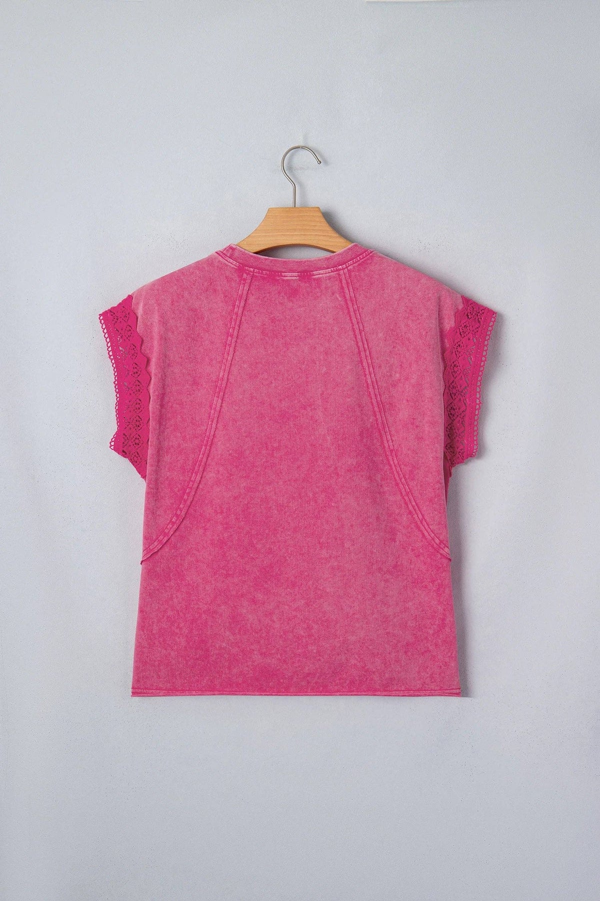 PRETTY BASH Mineral Wash Raw Seam Lace Cap Sleeve Top