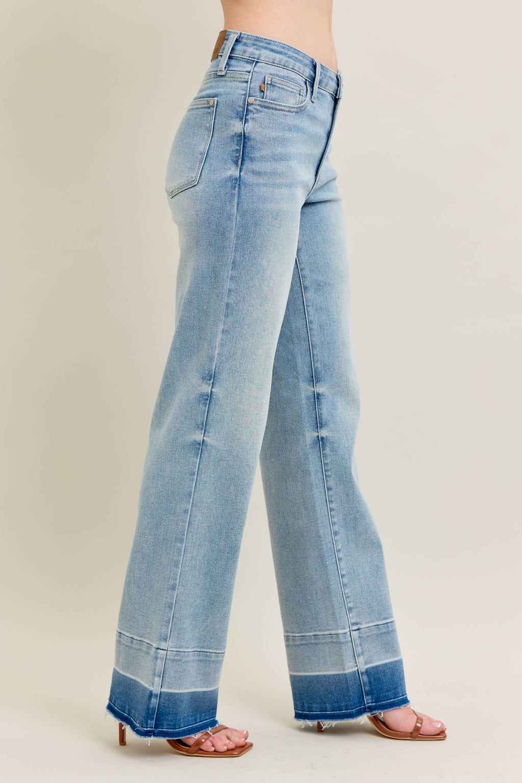 Light Wash Release Hem Wide Leg
