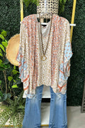 Color Block Patchwork Leopard Floral Bat Wing Sleeve Blouse