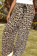 Leopard Drawstring Flowy Wide Leg Pants