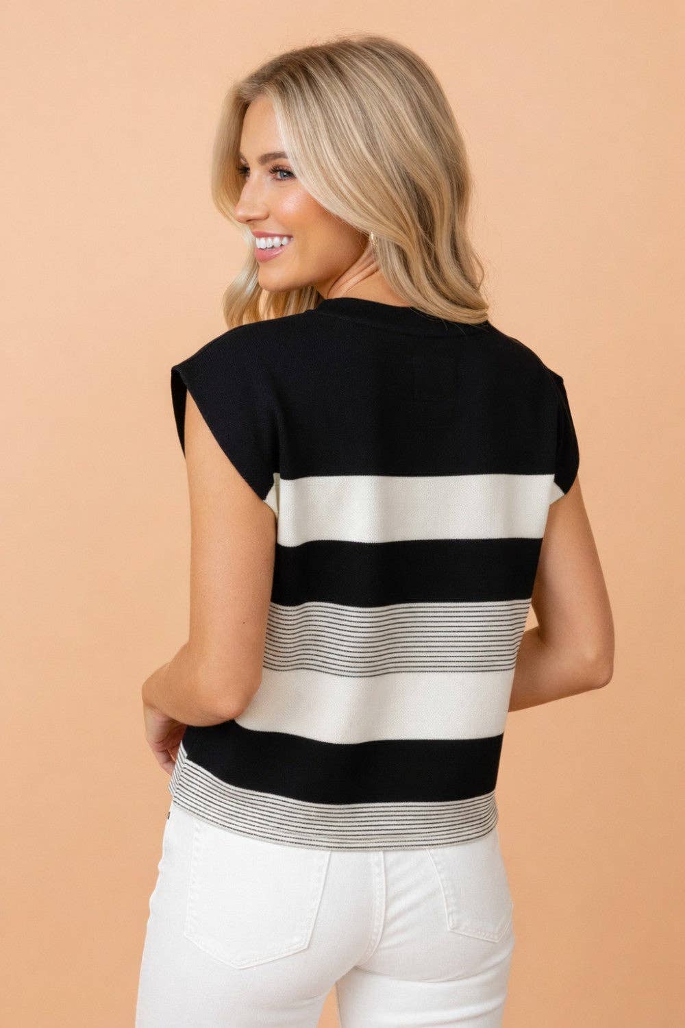 PRETTY BASH Stripe Mixed Crew Neck T-Shirt