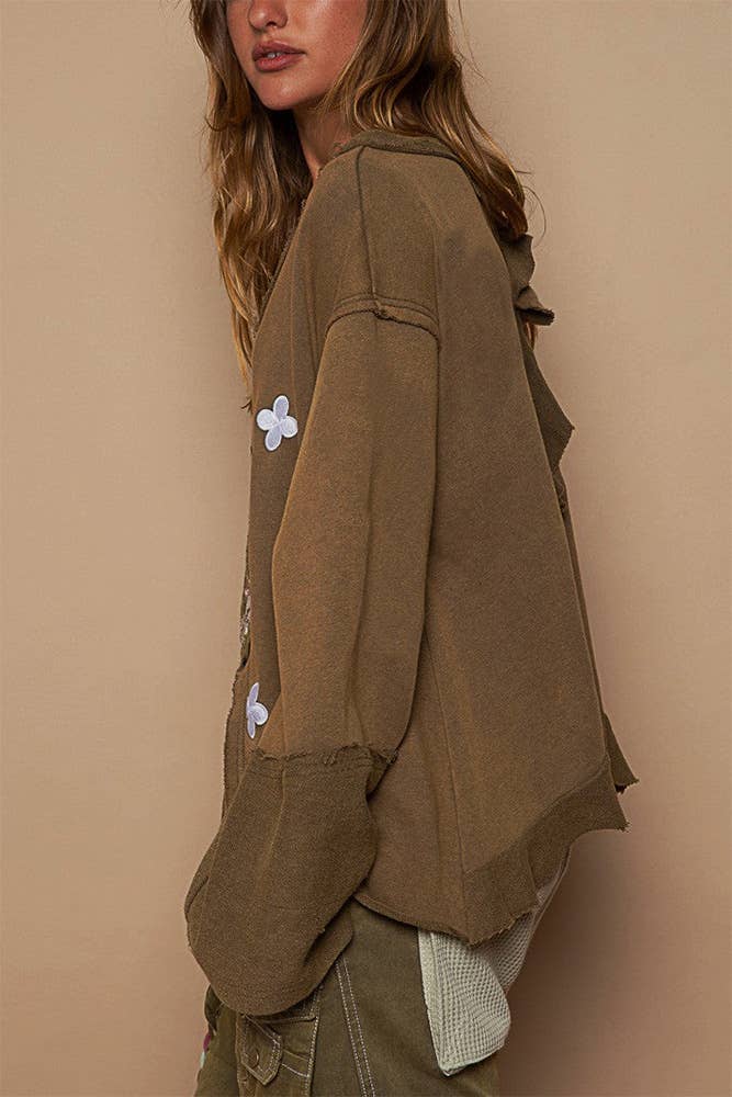 Peace Embroidered Vintage Rolled Hem Pullover Top