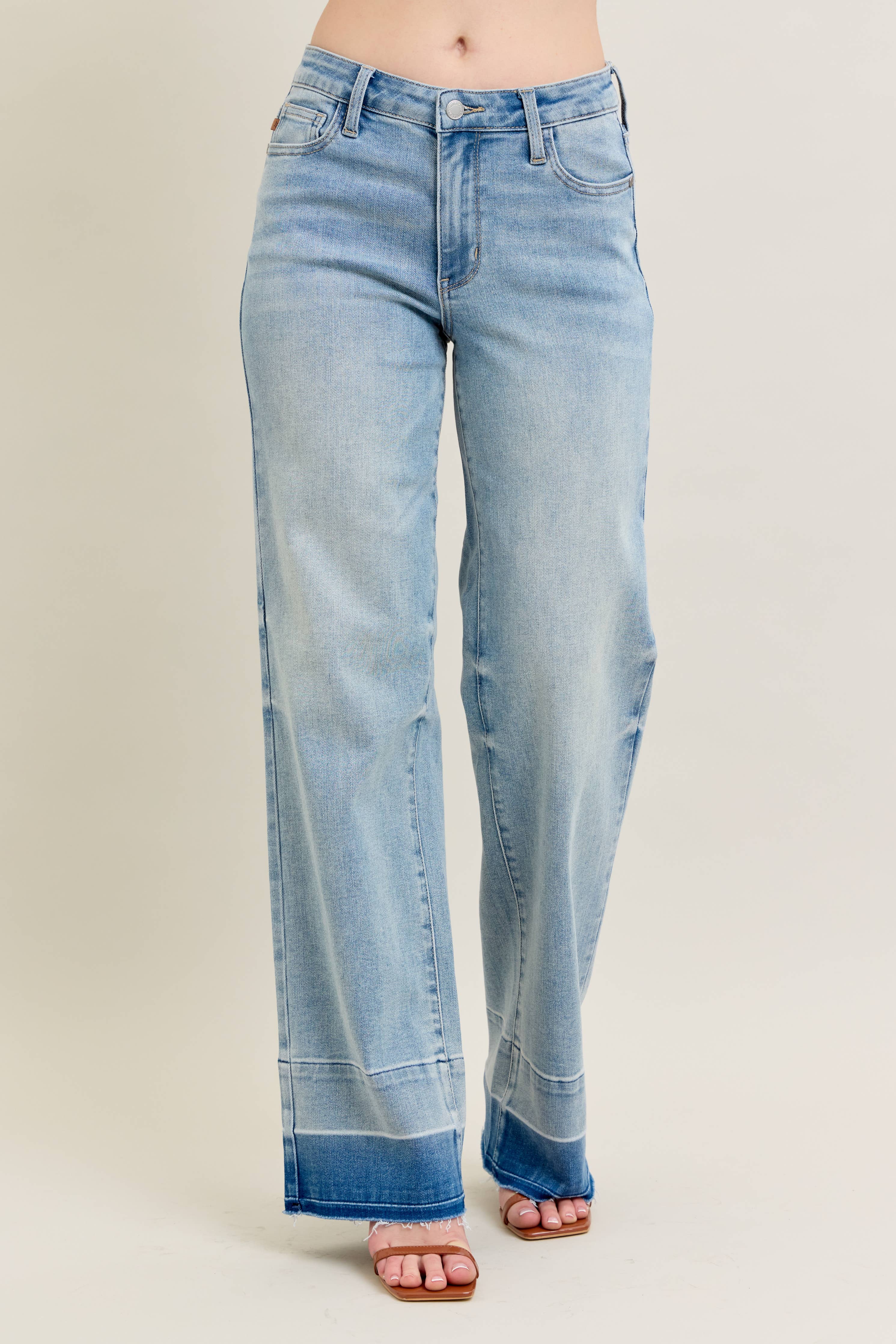 Light Wash Release Hem Wide Leg