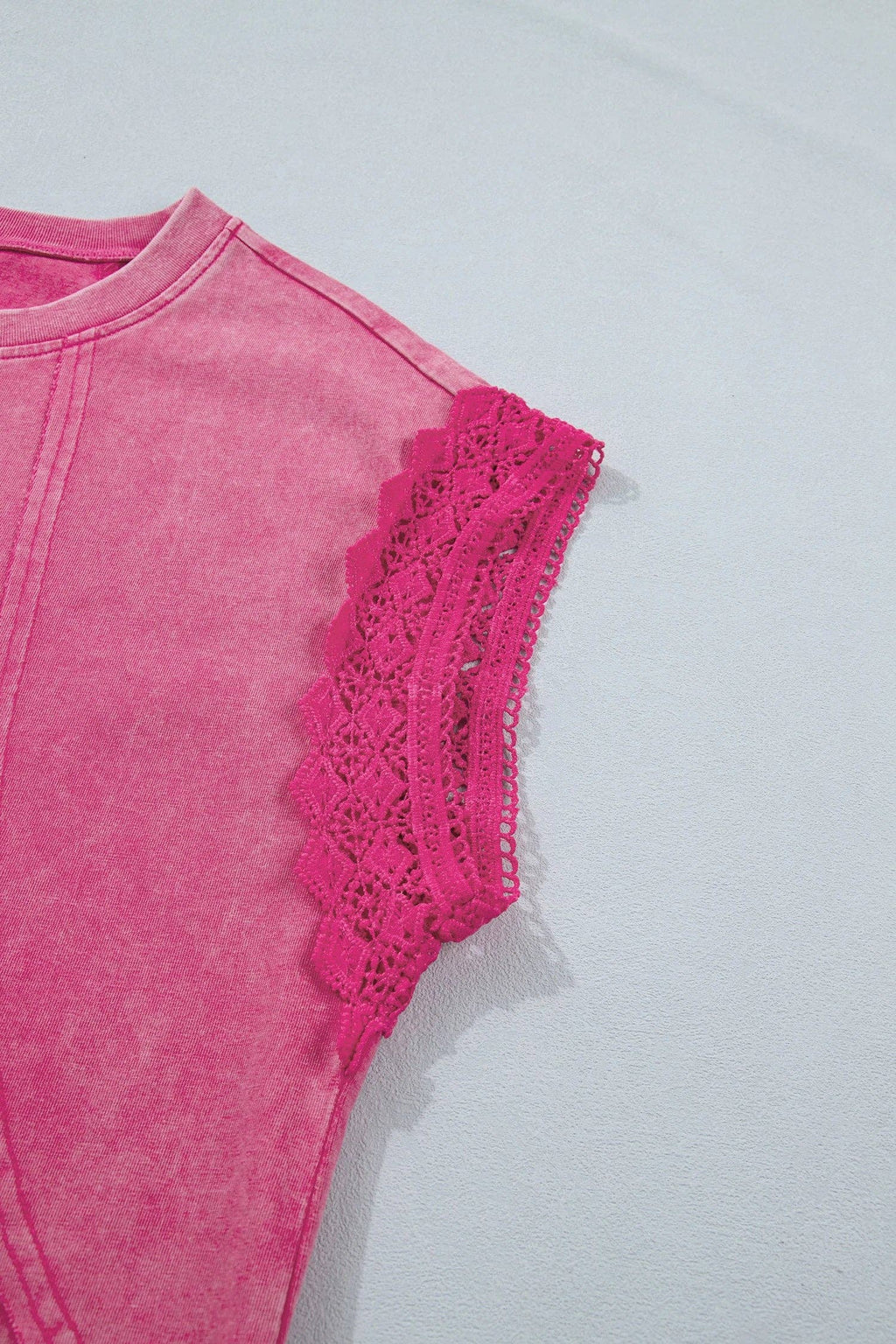 PRETTY BASH Mineral Wash Raw Seam Lace Cap Sleeve Top