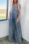 Washed Raw Hem One Piece Wide Leg Jumpsuit Overall YYNZ020