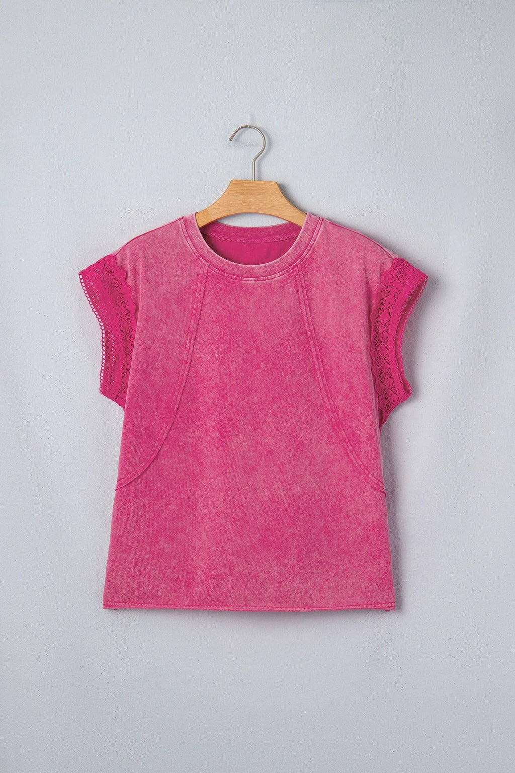 PRETTY BASH Mineral Wash Raw Seam Lace Cap Sleeve Top