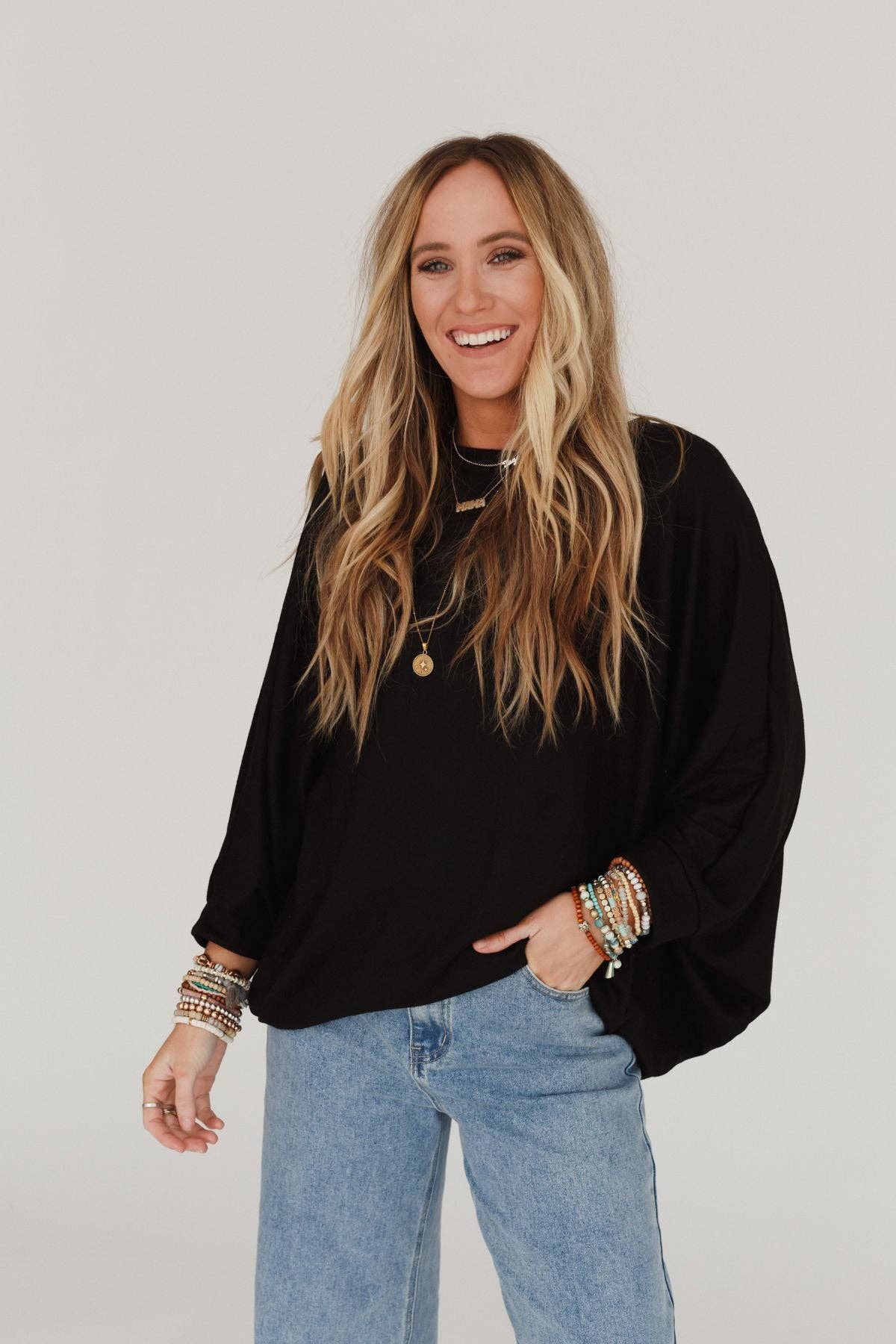 Fly With Me Batwing Sleeve Knit Sweater - Black