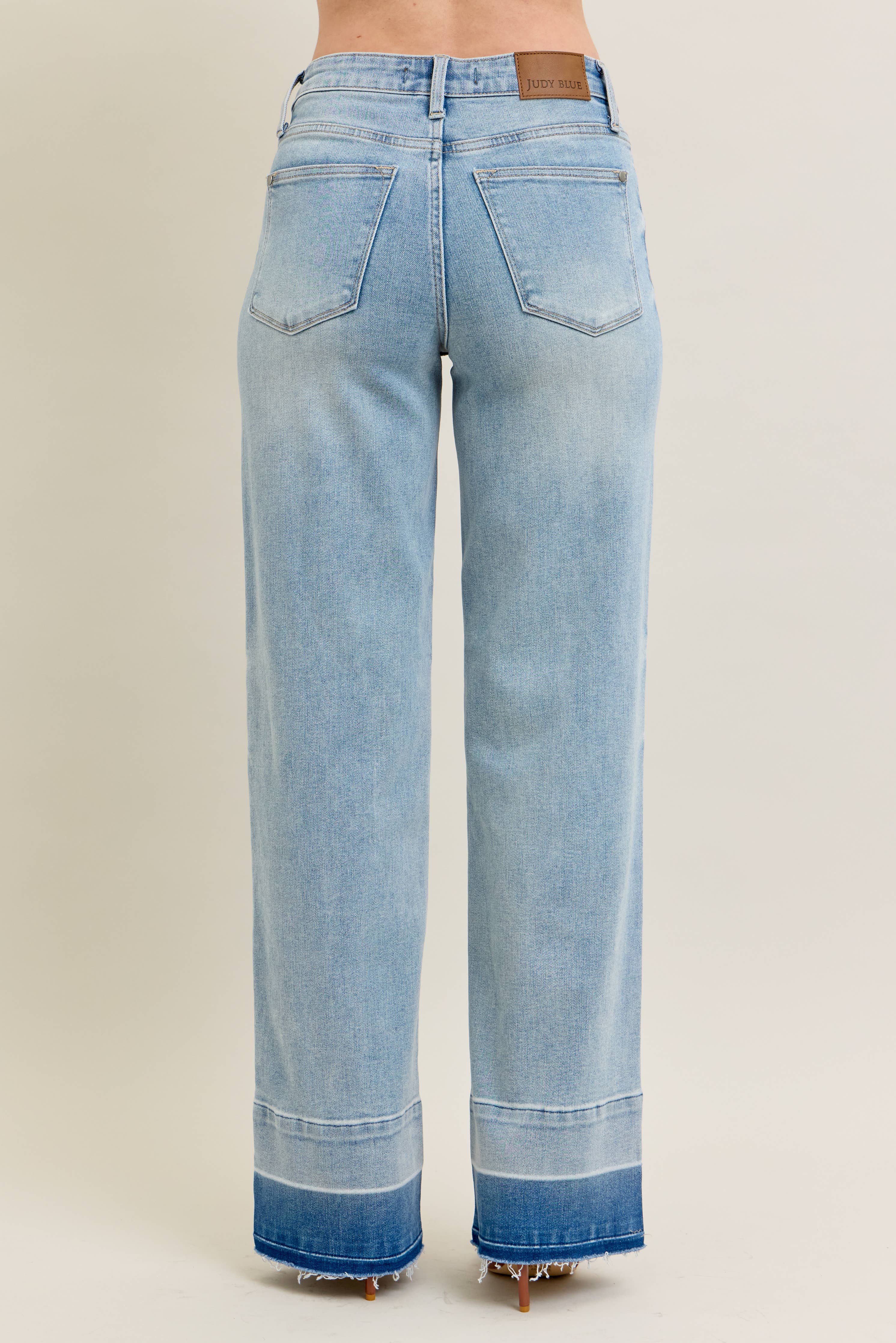 Light Wash Release Hem Wide Leg