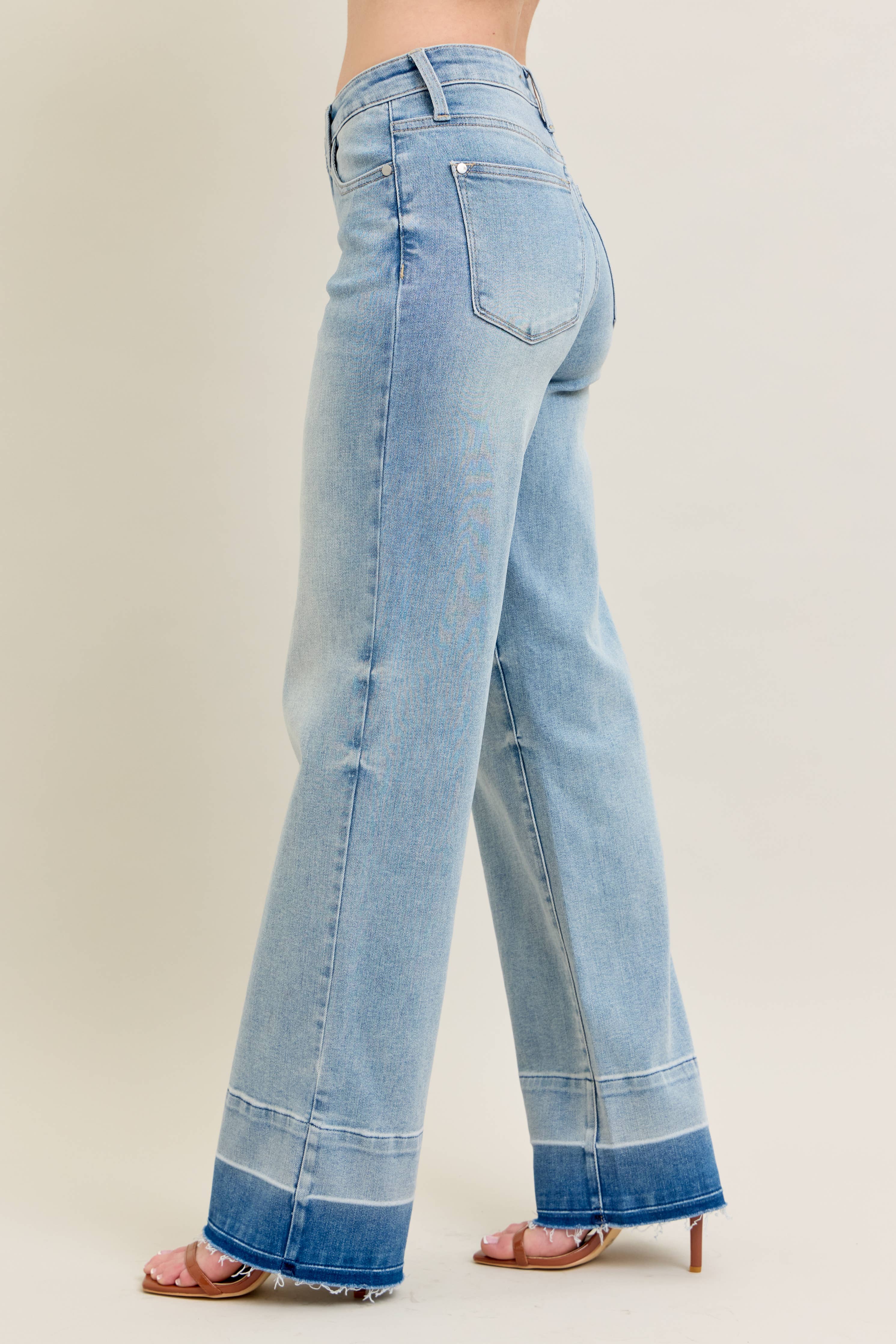 Light Wash Release Hem Wide Leg