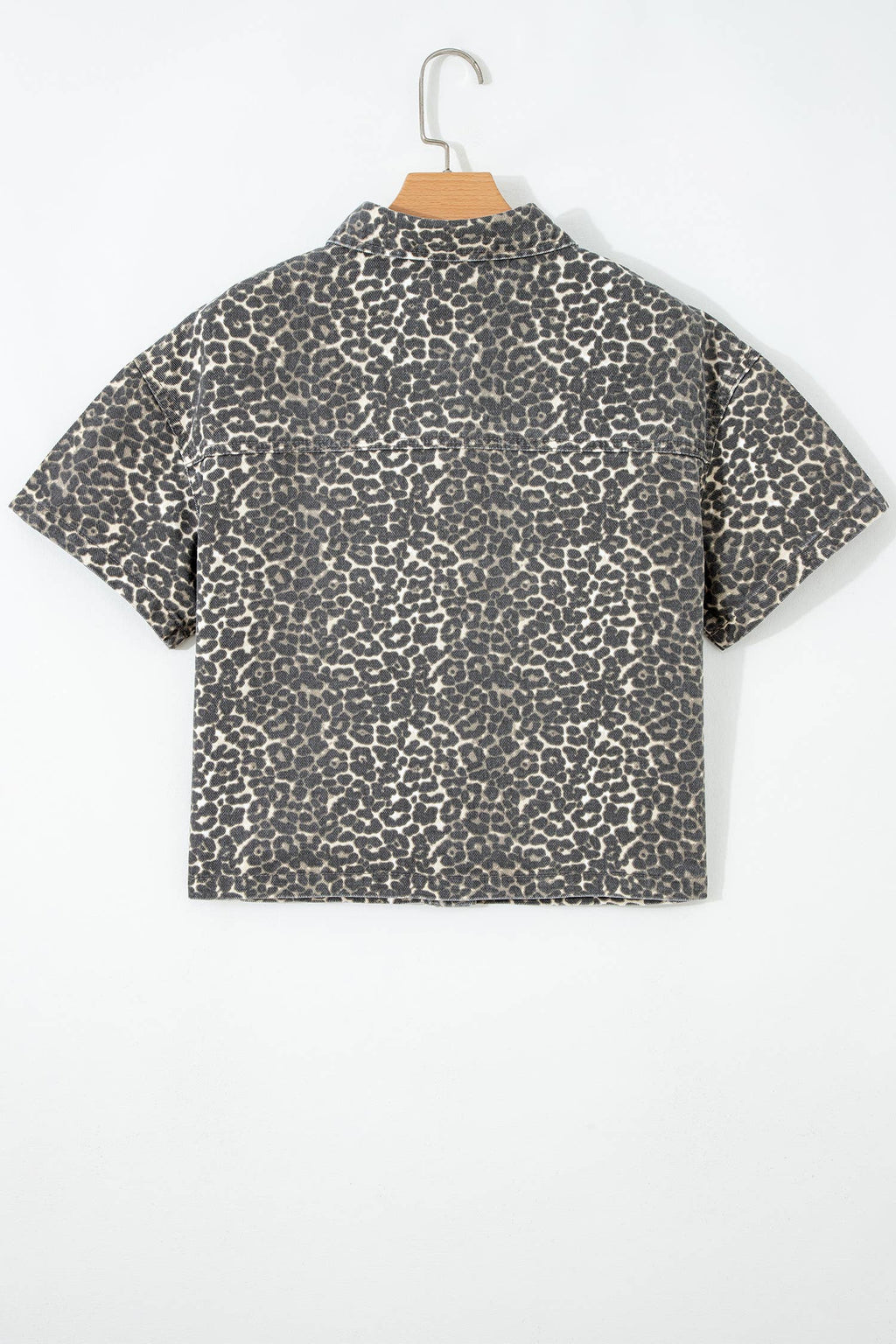 PRETTY BASH Leopard Denim Short Sleeve Button Cropped Shirt