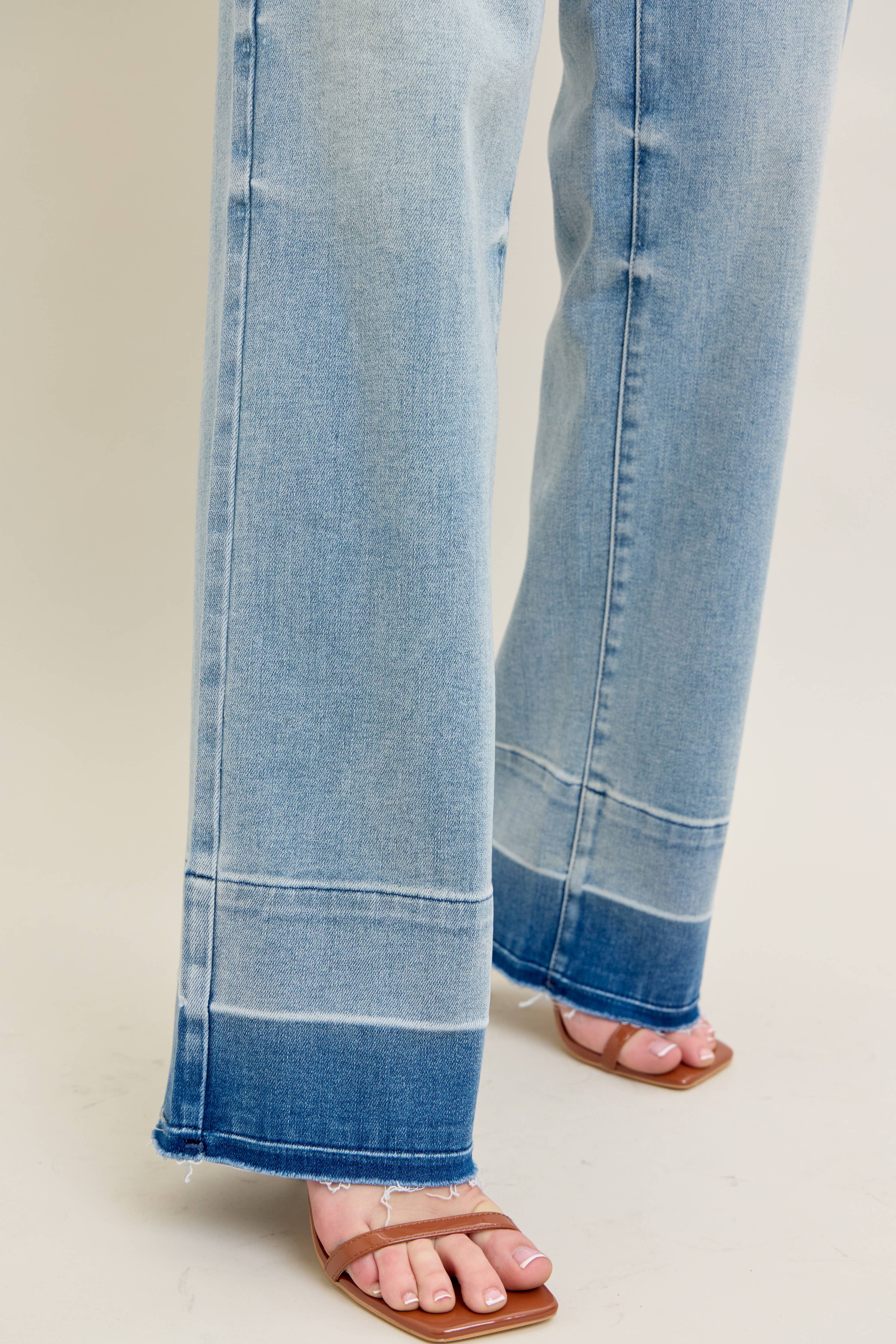 Light Wash Release Hem Wide Leg