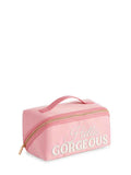 "HELLO GORGEOUS" COSMETIC ZIP POUCH,BLUSH