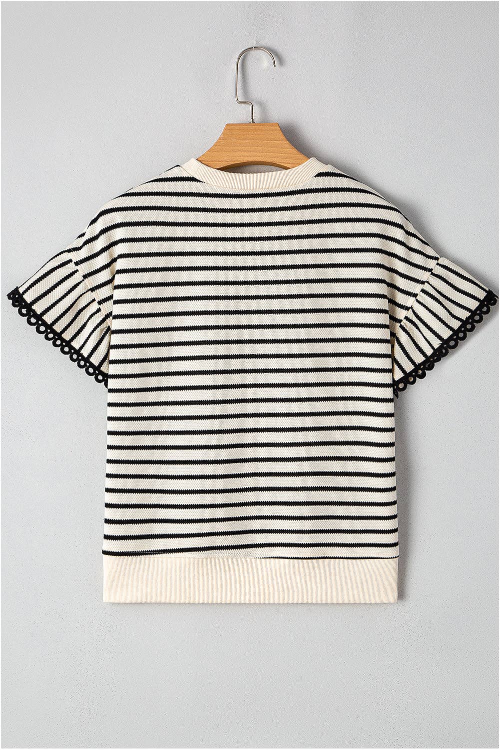 PRETTY BASH Stripe Scallop Lace Trim Ruffle Top