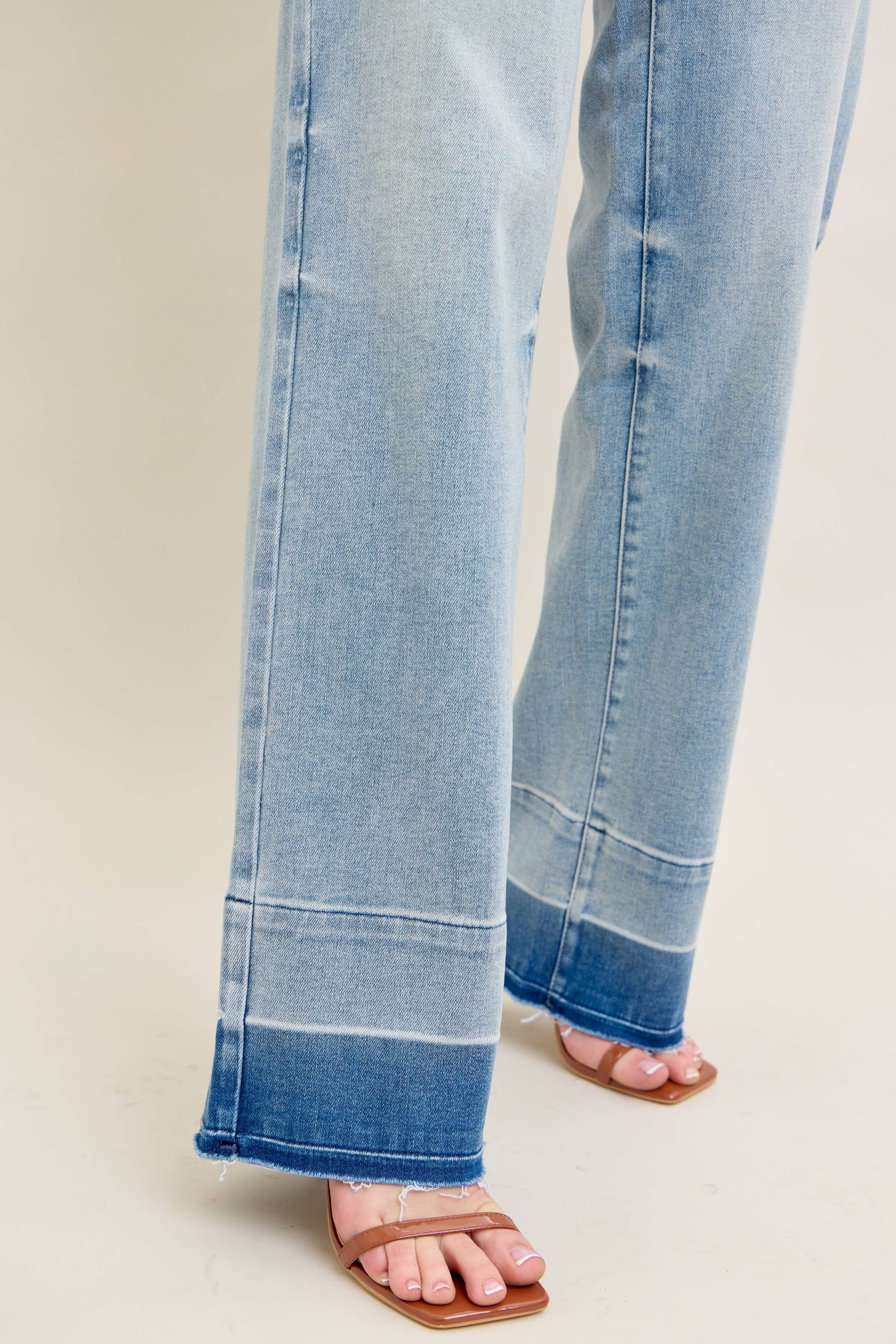 Light Wash Release Hem Wide Leg