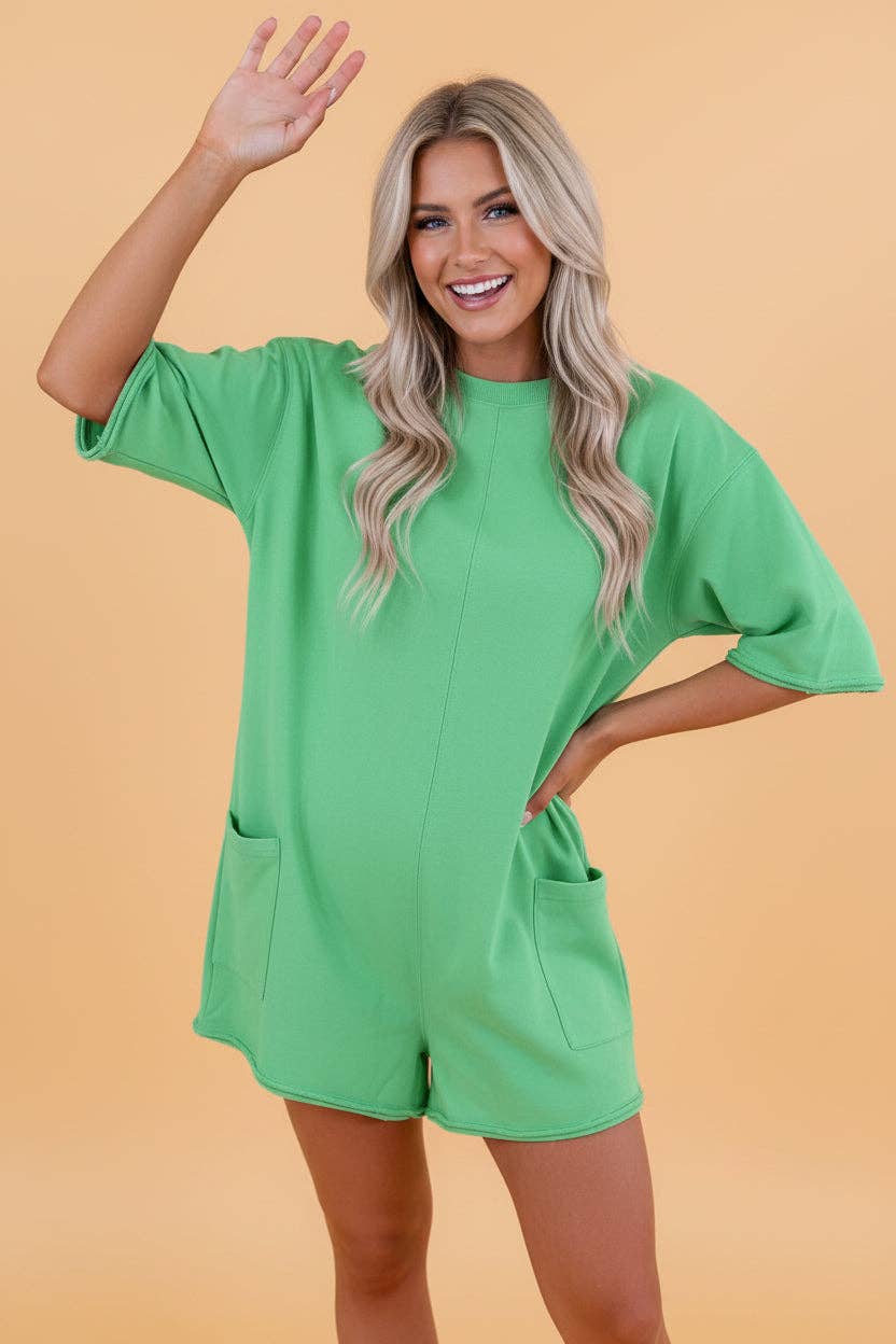 PRETTY BASH Solid Raw Edge Pocketed Loose Romper