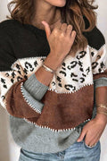 Leopard Print Color Block Long Sleeve Sweater