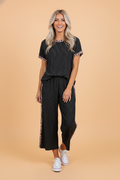 PRETTY BASH Leopard Patchwork Corded Knit Top & Pants Set
